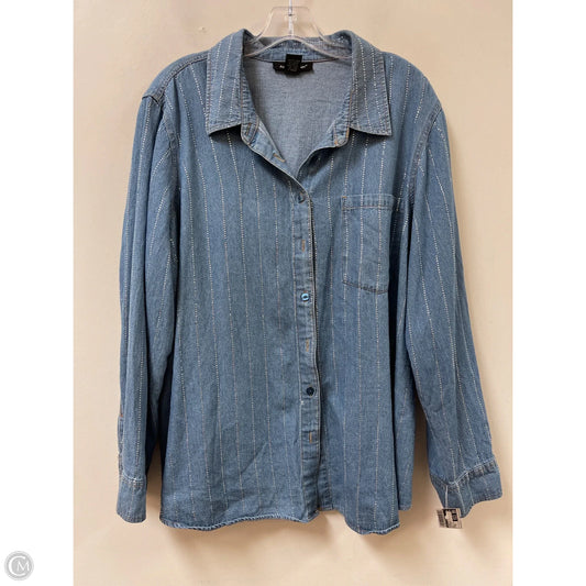 Blouse Long Sleeve By Ashley Stewart In Blue Denim, Size: 2x