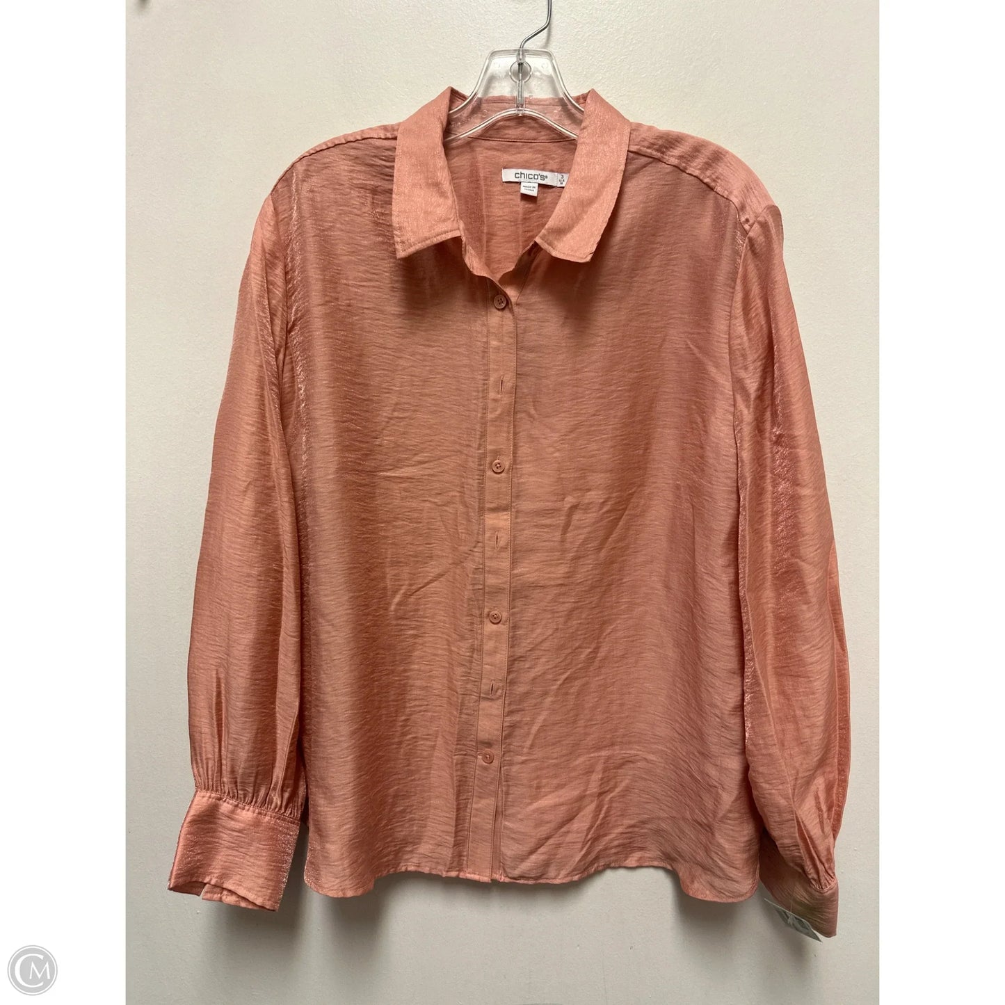 Blouse Long Sleeve By Chicos In Pink, Size: Xl