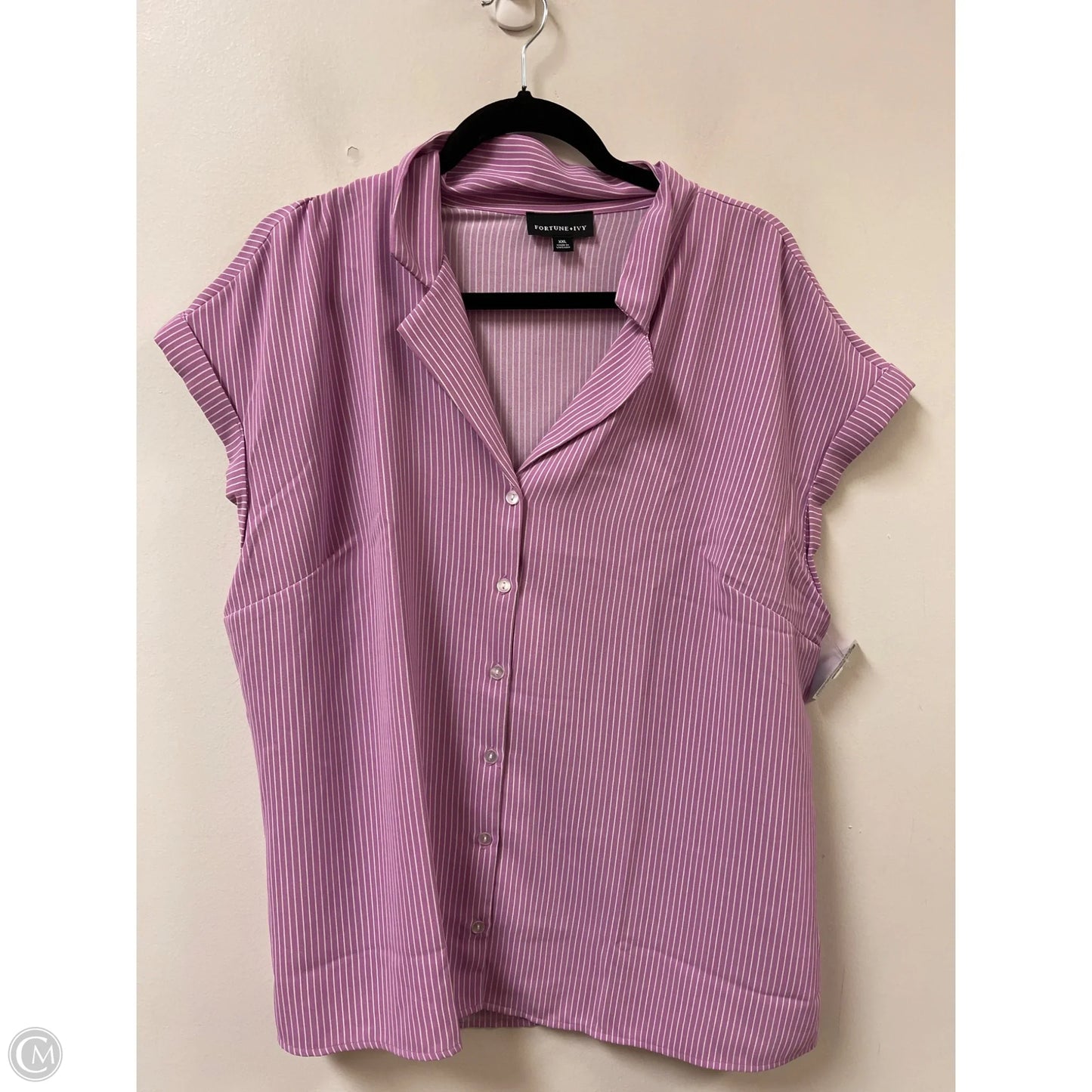 Blouse Short Sleeve By Fortune & Ivy In Purple, Size: 1x