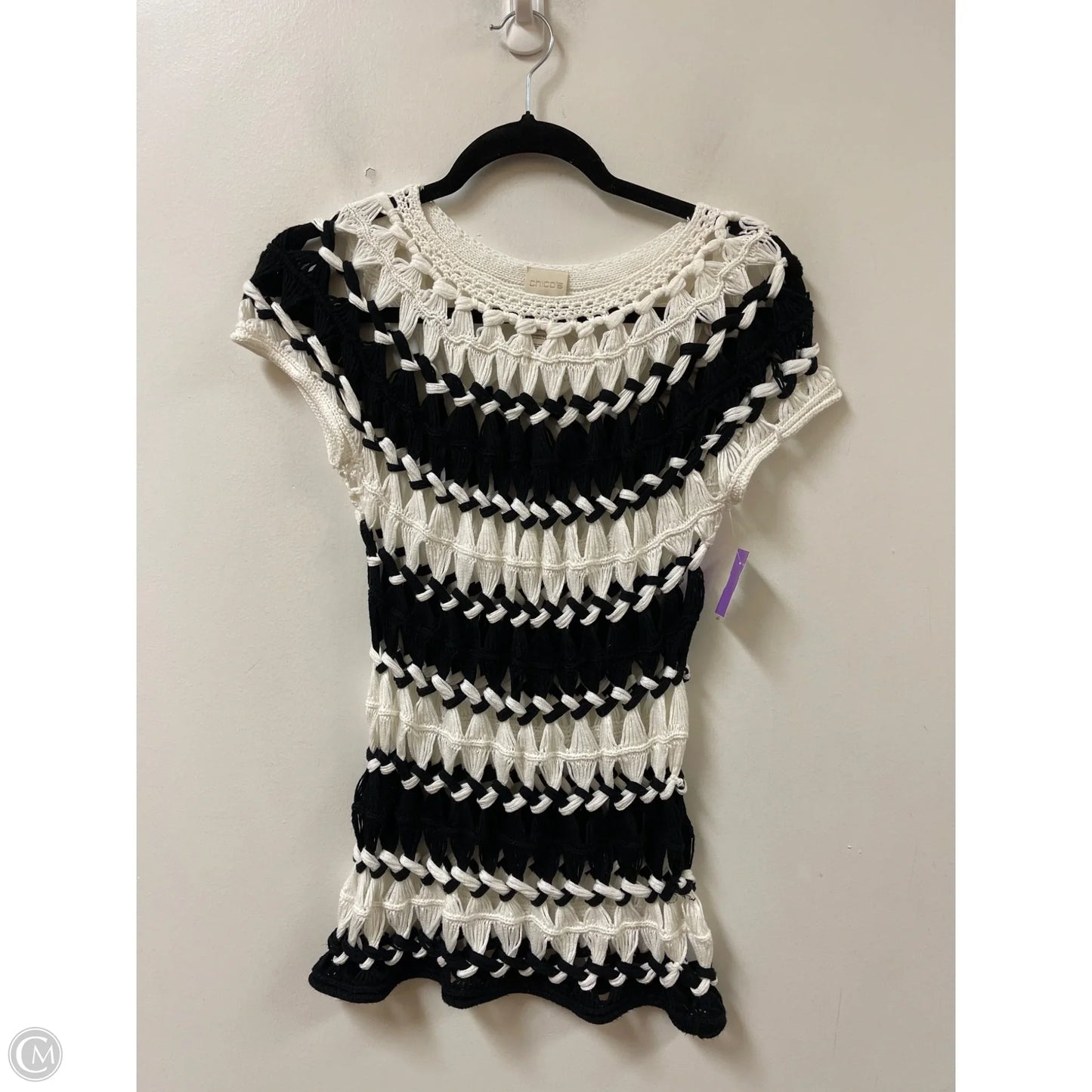 Sweater Short Sleeve By Chicos In Black & White, Size: S
