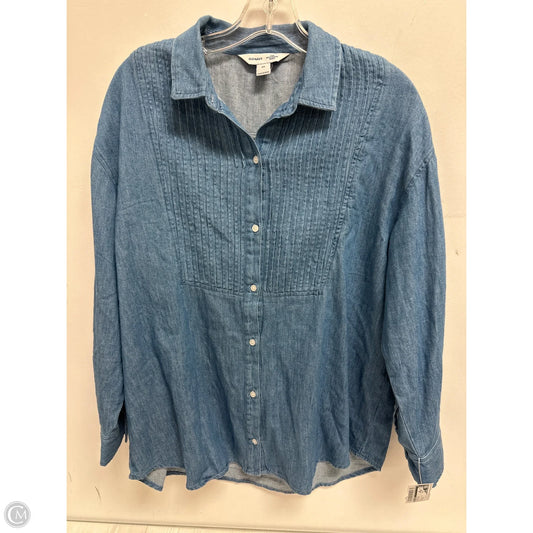 Blouse Long Sleeve By Old Navy In Blue Denim, Size: Xs