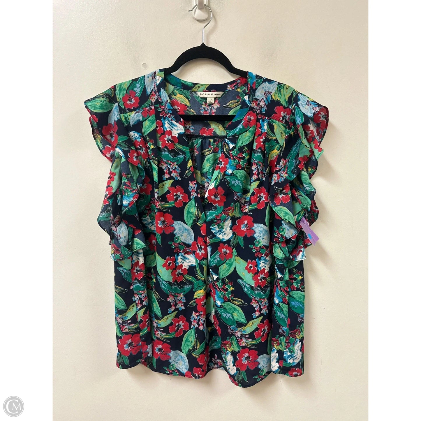 Top Short Sleeve By Zac And Rachel In Floral Print, Size: 1x