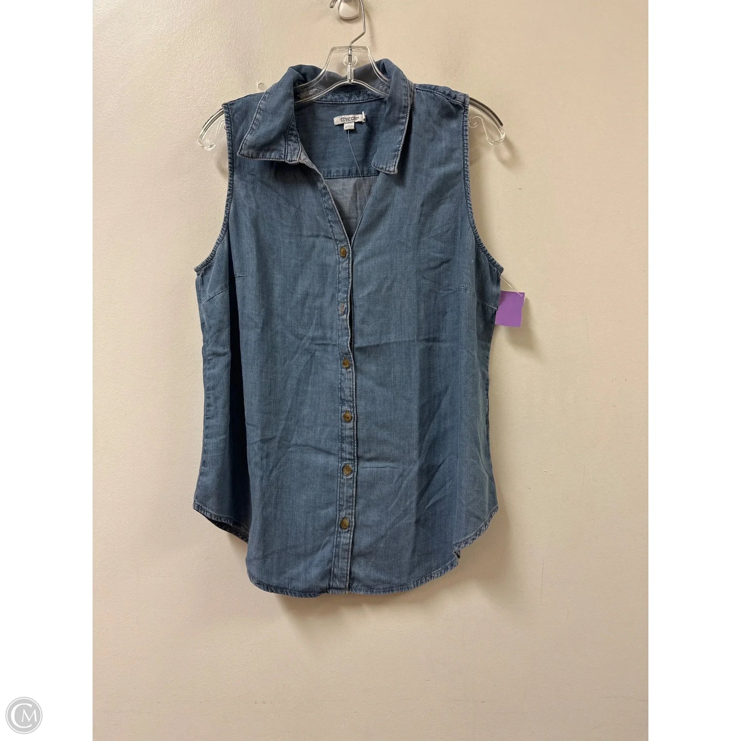 Top Sleeveless By Chicos In Blue Denim, Size: M