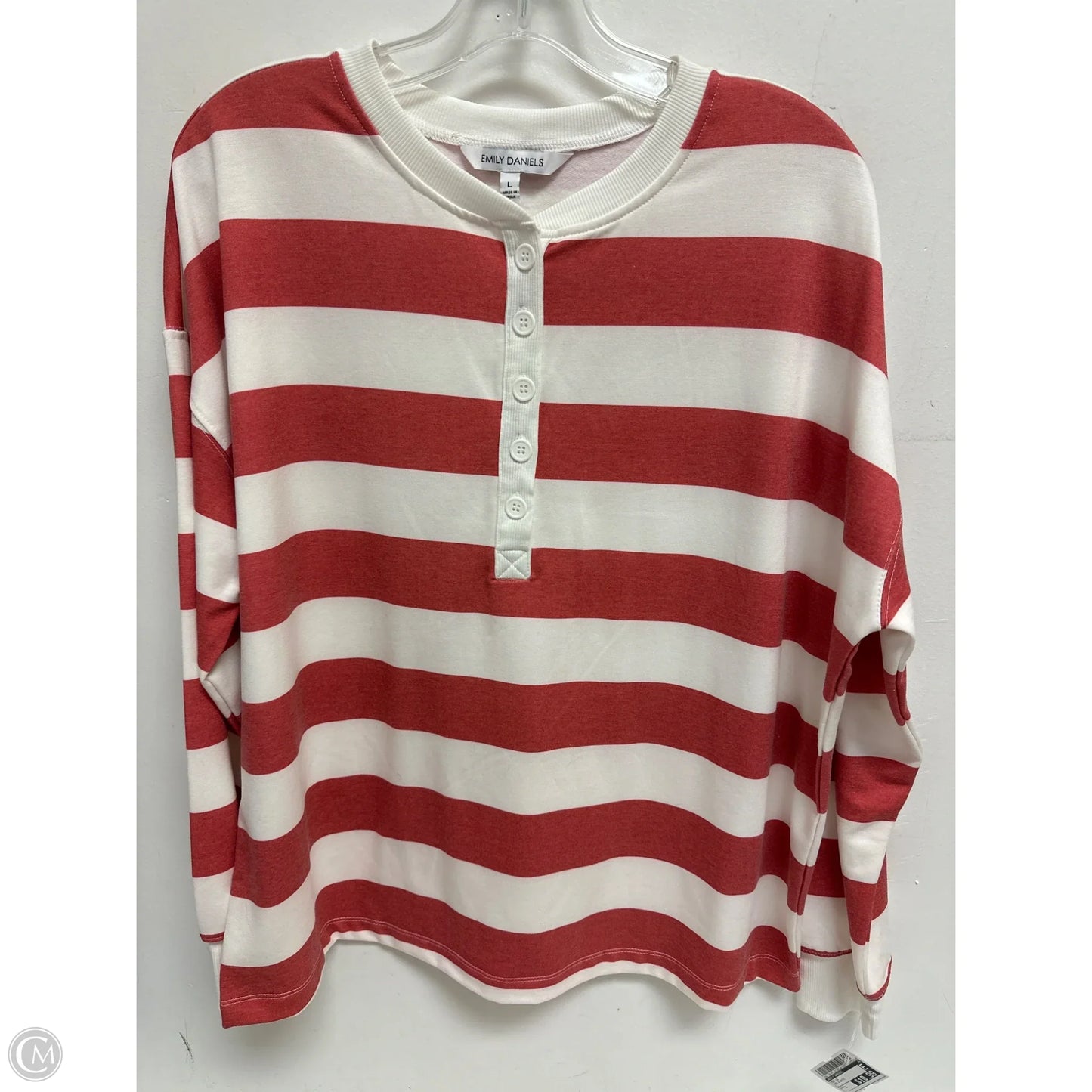 Top Long Sleeve By Emily Daniels In Red & White, Size: L
