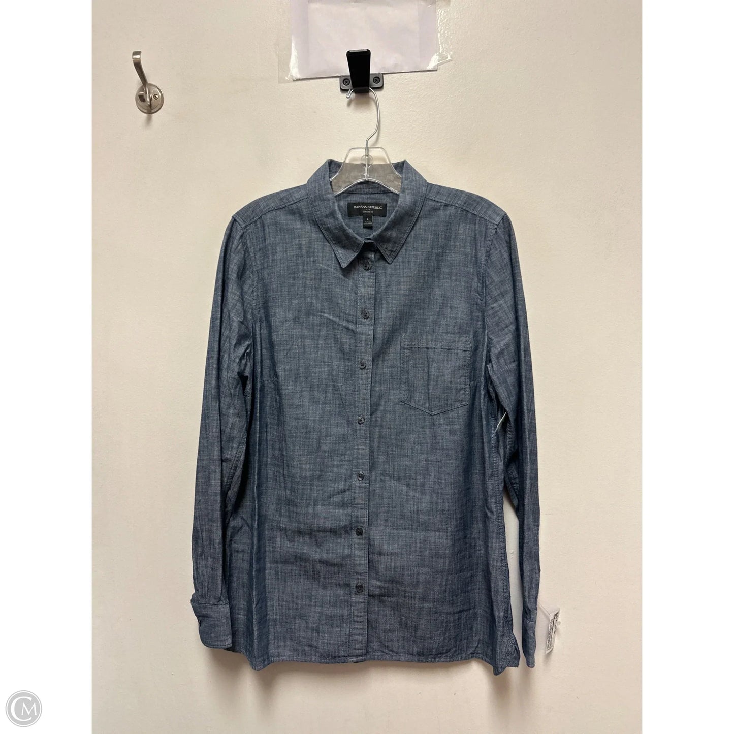 Blouse Long Sleeve By Banana Republic In Blue, Size: L