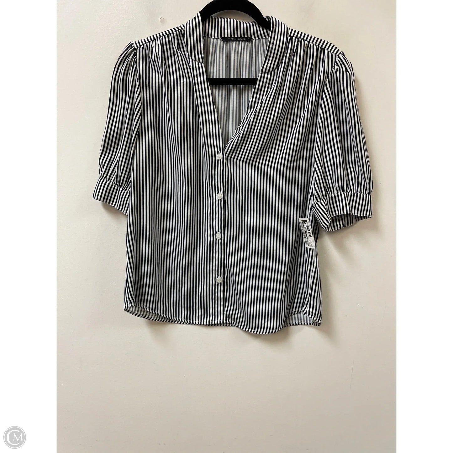 Blouse Short Sleeve By T Tahari In Black & White, Size: M