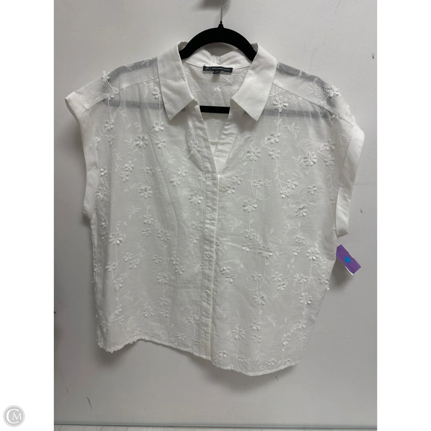 Blouse Short Sleeve By Adrianna Papell In White, Size: L