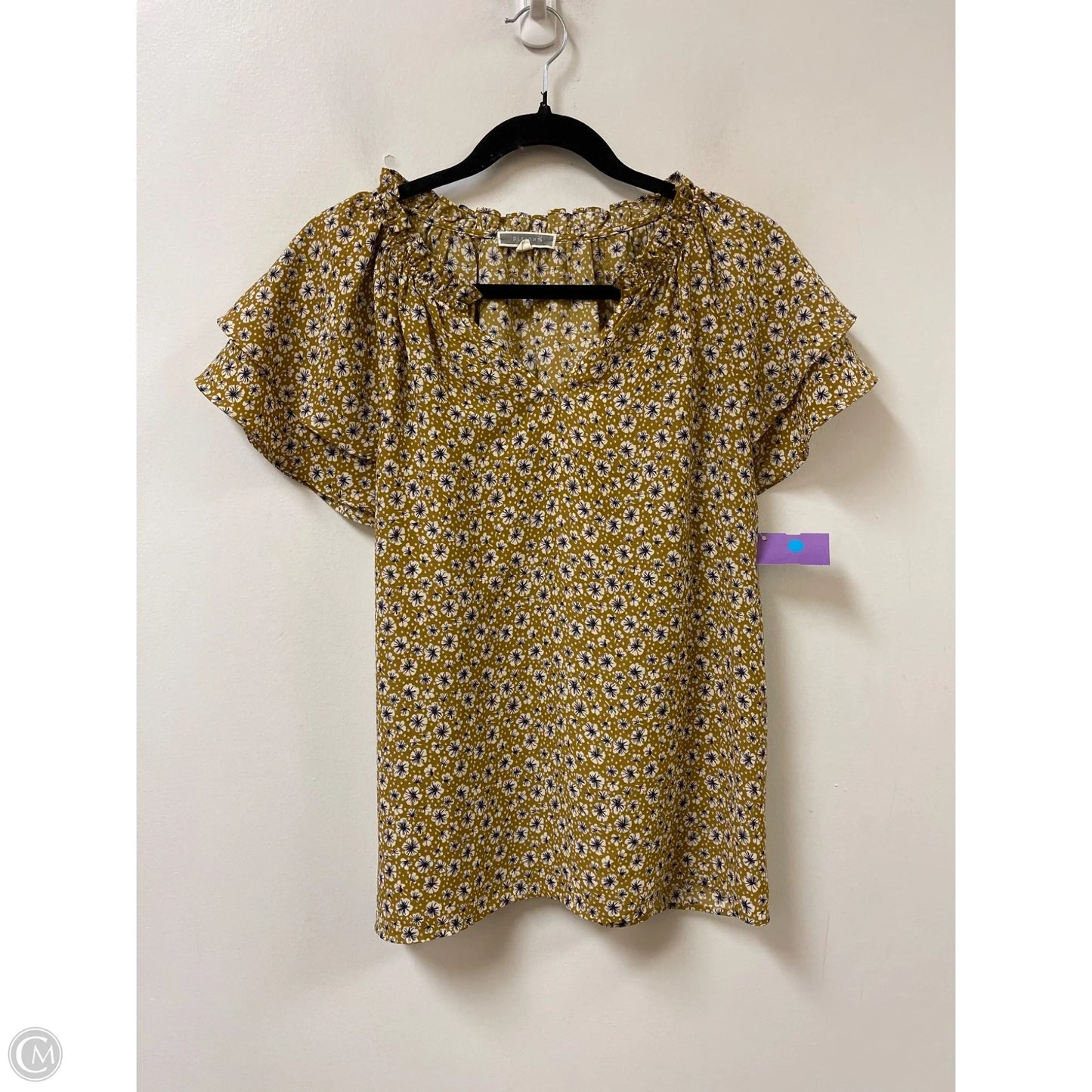Top Short Sleeve By Pleione In Yellow, Size: S