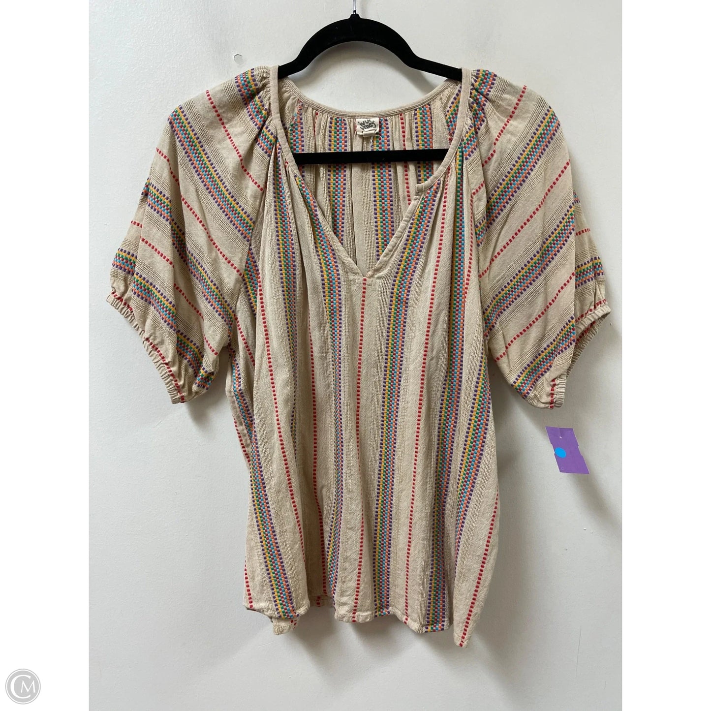 Top Short Sleeve By Ivy Jane In Tan, Size: M