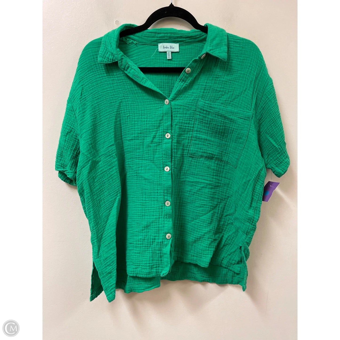 Blouse Short Sleeve By Clothes Mentor In Green, Size: L