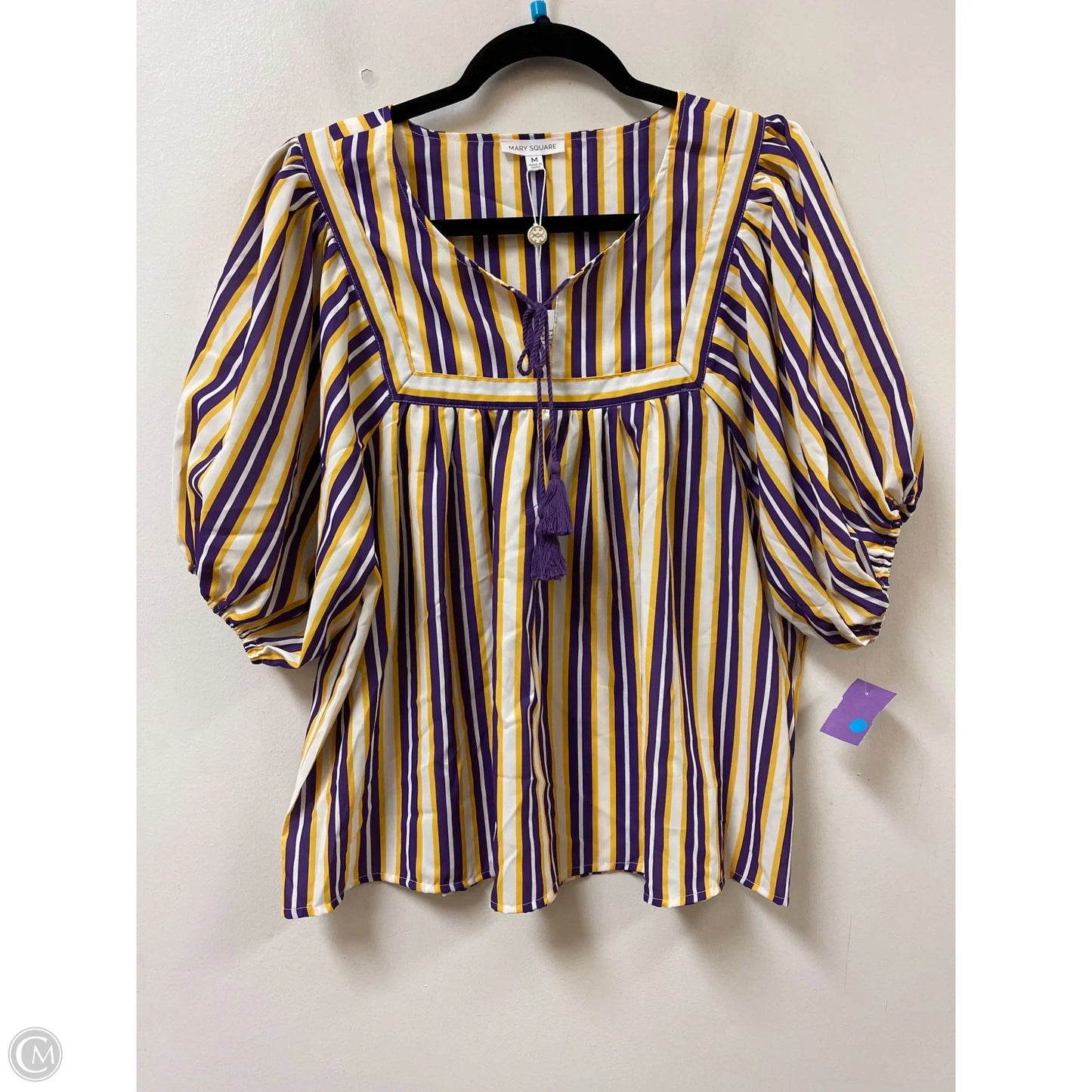 Top Short Sleeve By Mary Square In Purple & Yellow, Size: M