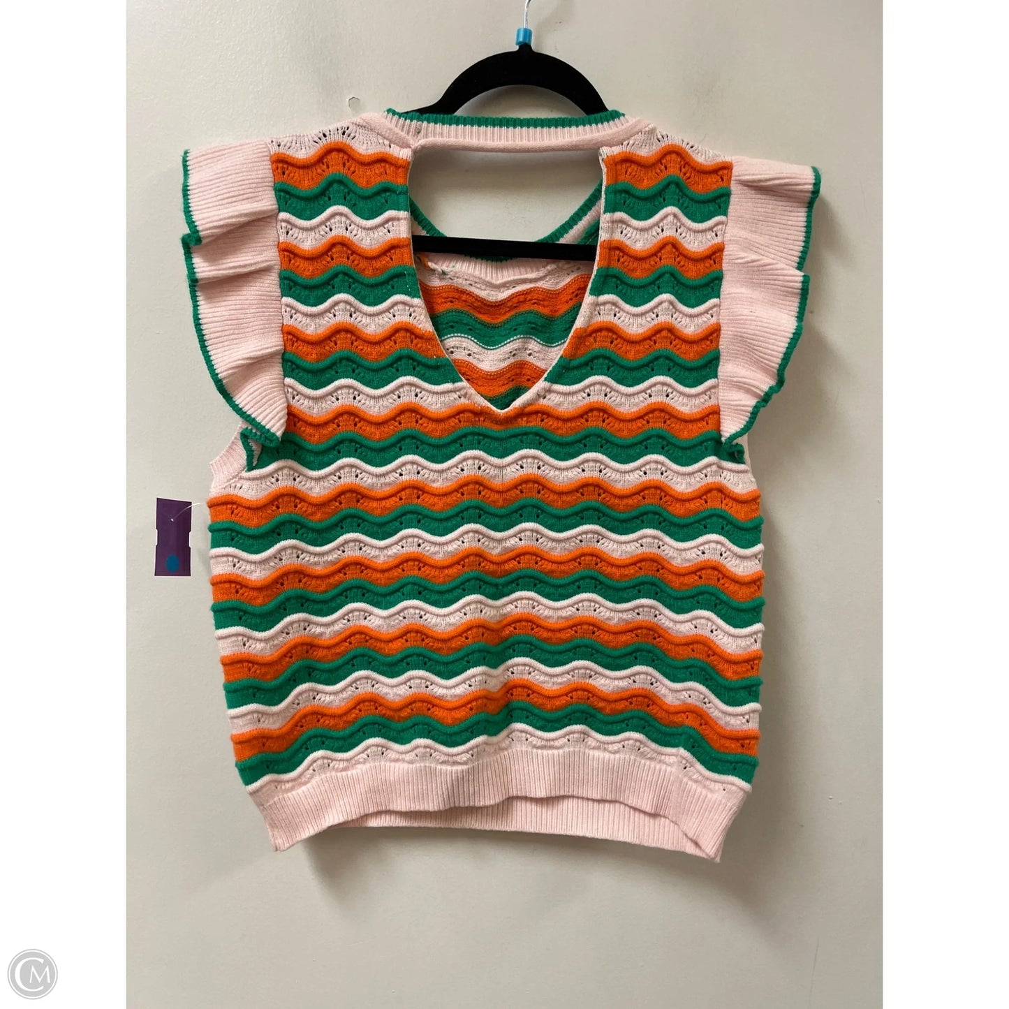 Sweater Short Sleeve By Thml In Green & Pink, Size: L