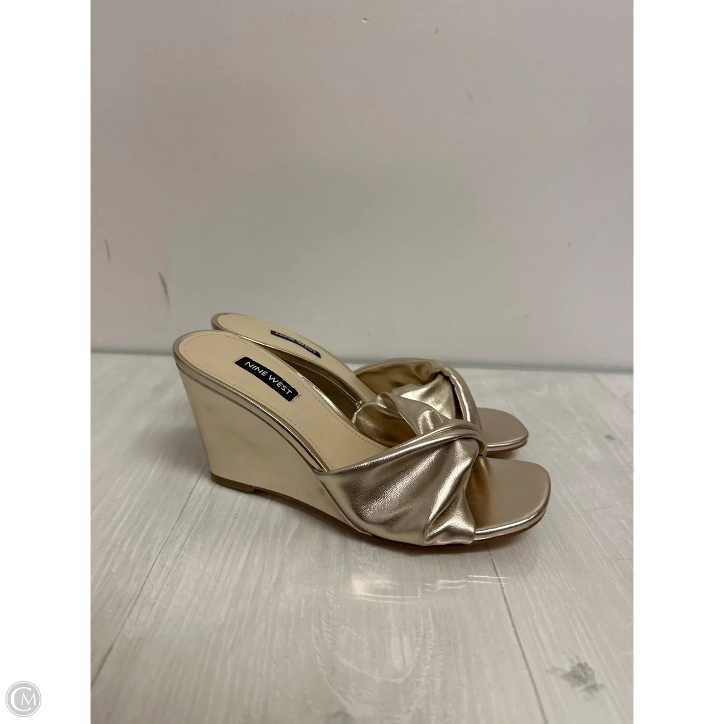Sandals Heels Wedge By Nine West In Gold, Size: 7