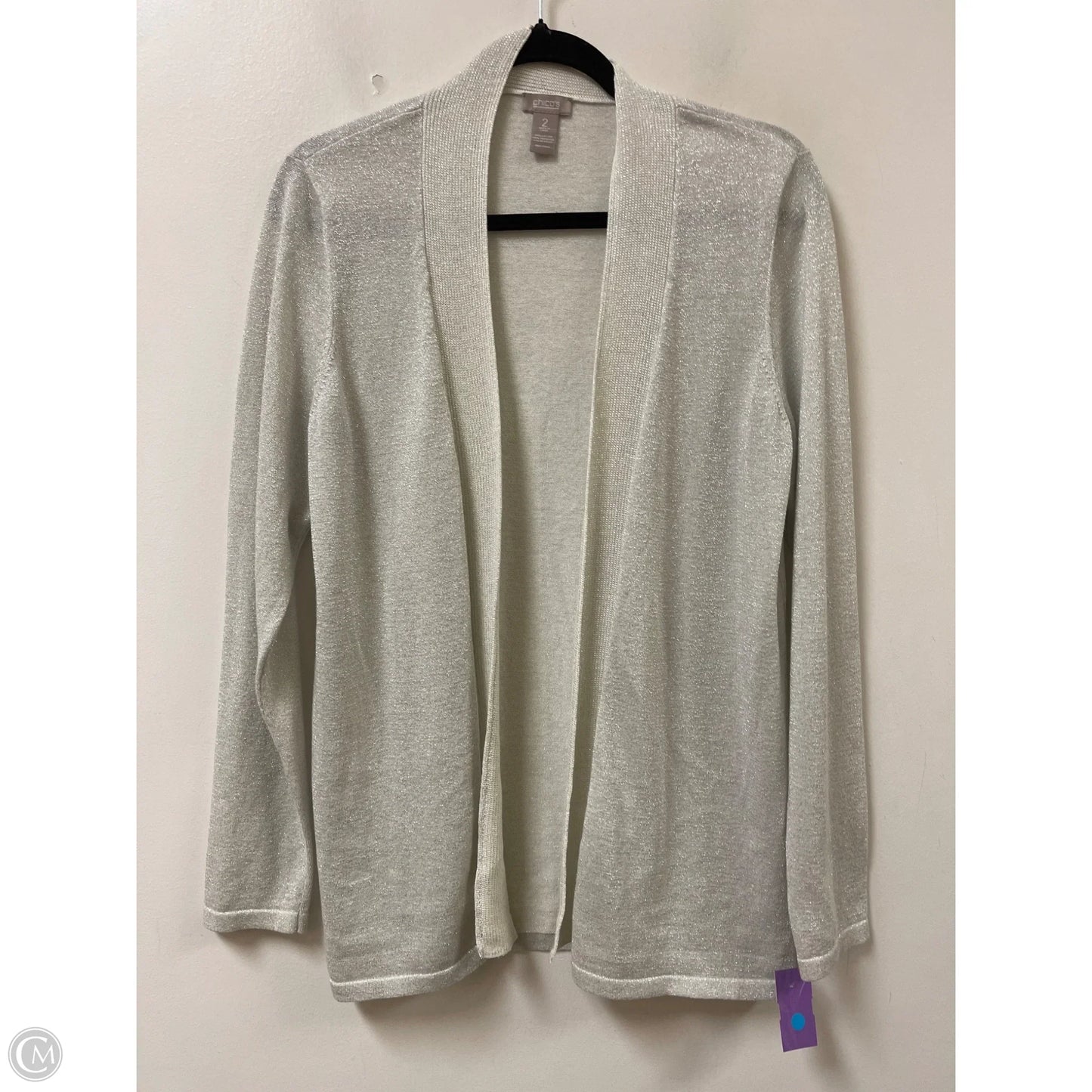 Sweater Cardigan By Chicos In Silver, Size: L