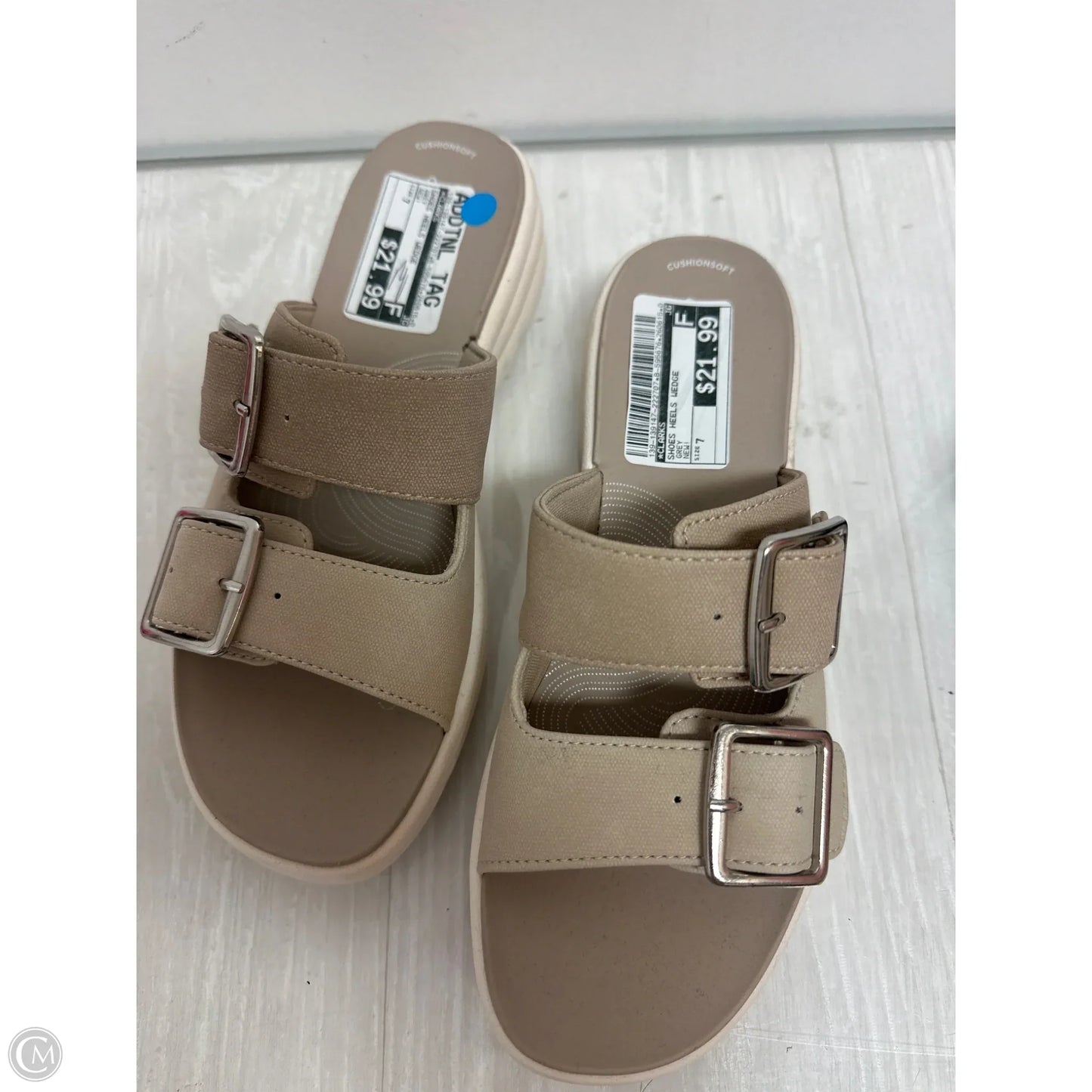 Shoes Heels Wedge By Clarks In Grey, Size: 7