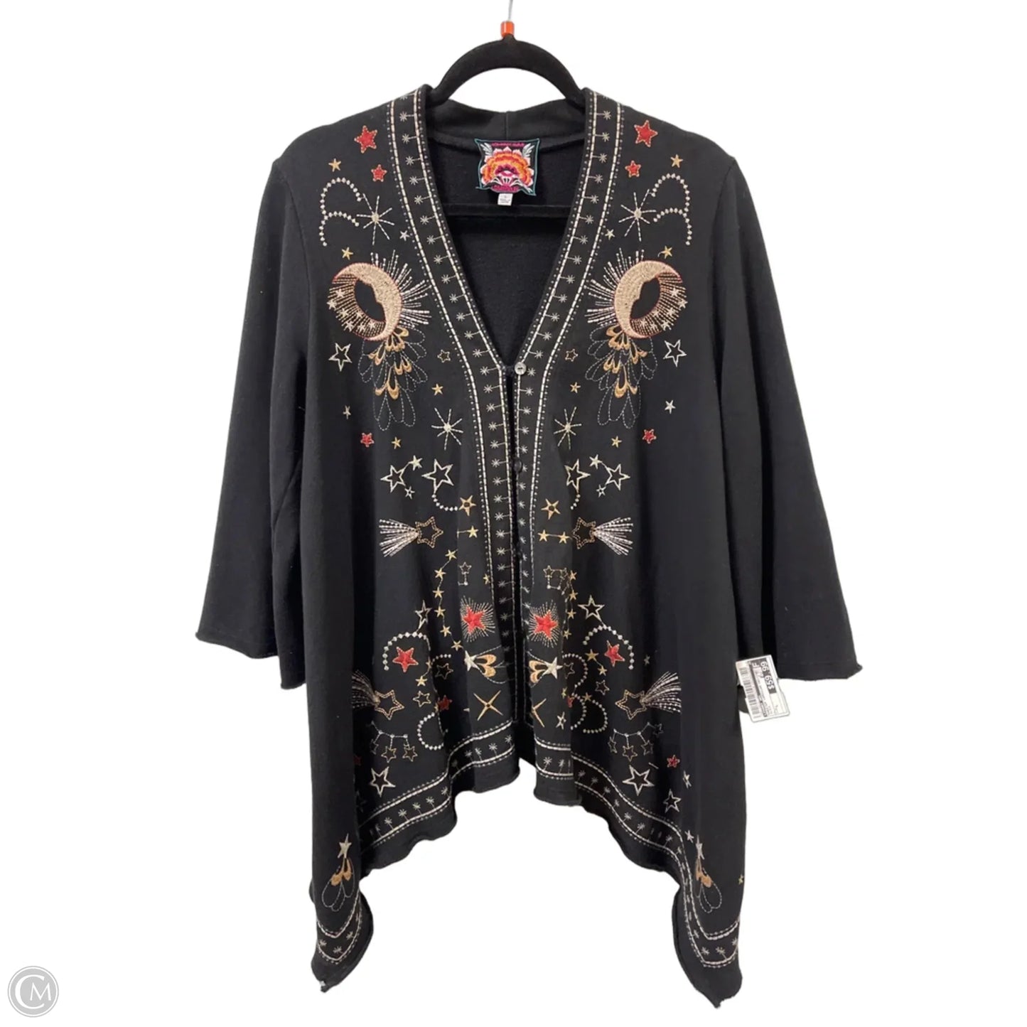 Sweater Cardigan Designer By Johnny Was In Black, Size: L