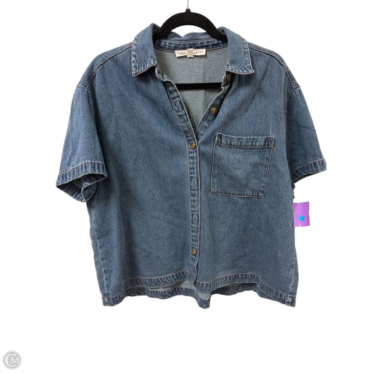Blouse Short Sleeve By Jane And Delancey In Blue Denim, Size: M