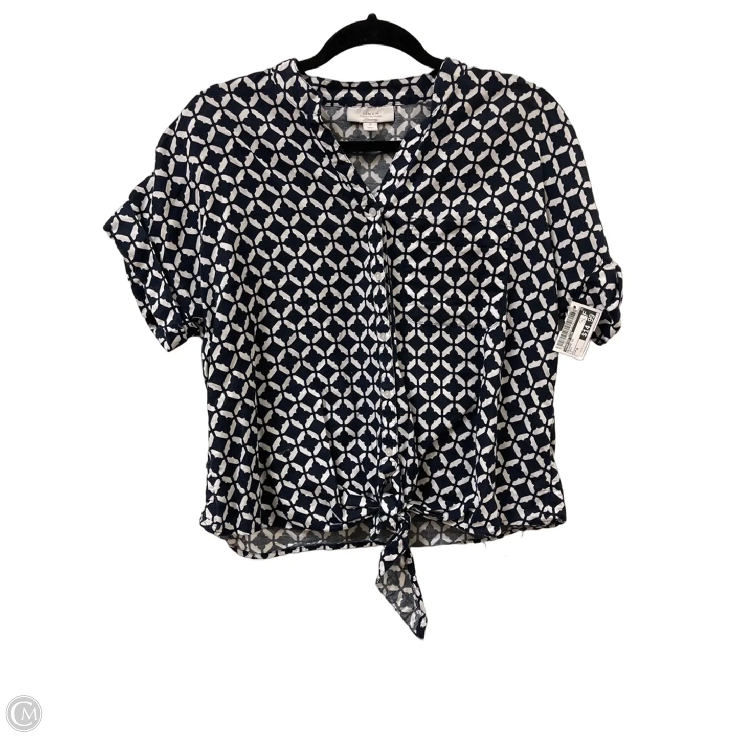 Blouse Short Sleeve By Charter Club In Navy, Size: S