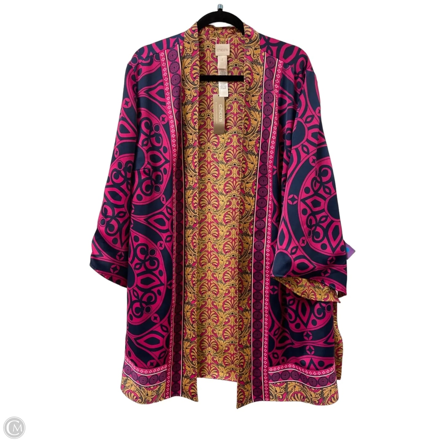 Sweater Cardigan By Chicos In Blue & Pink, Size: 1x