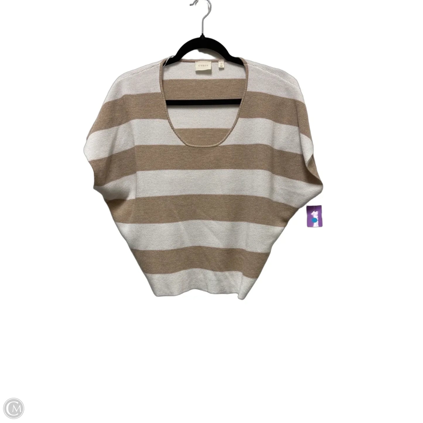 Sweater Short Sleeve By Cyrus In Brown & Cream, Size: S
