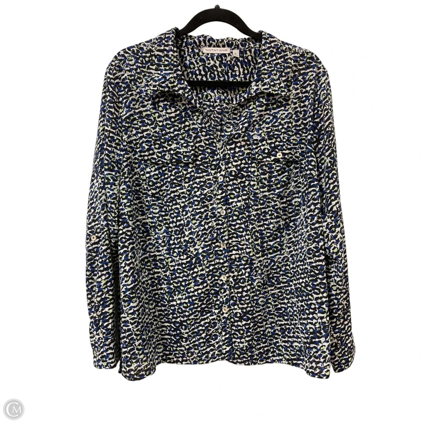 Blouse Long Sleeve By Notations In Blue & Green, Size: Xl