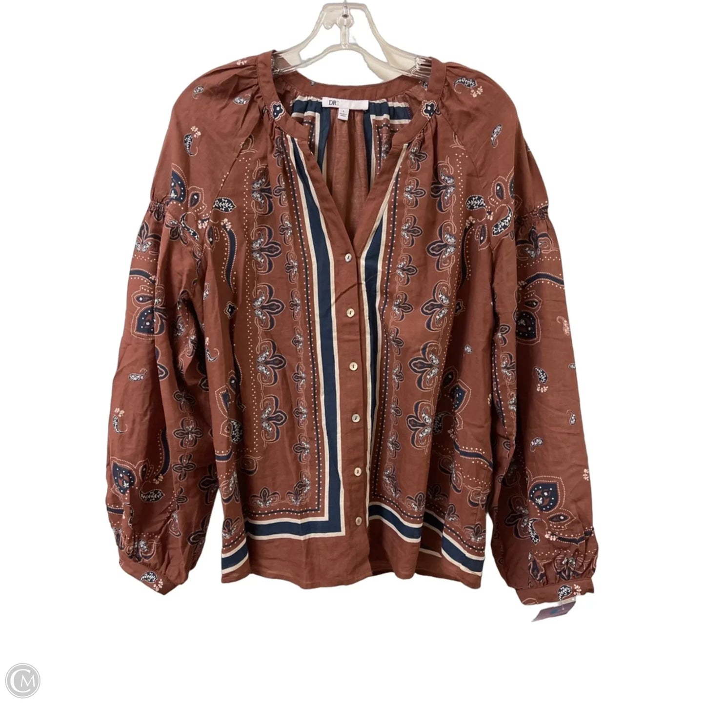 Blouse Long Sleeve By Dr2 In Brown, Size: L