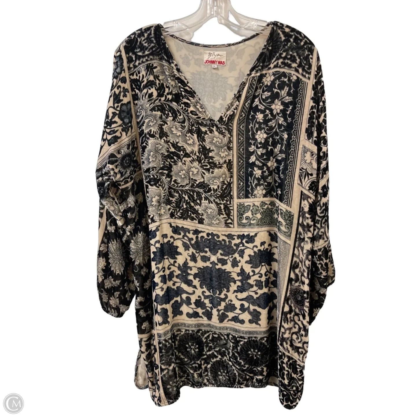 Tunic Designer By Johnny Was In Black & Cream, Size: L