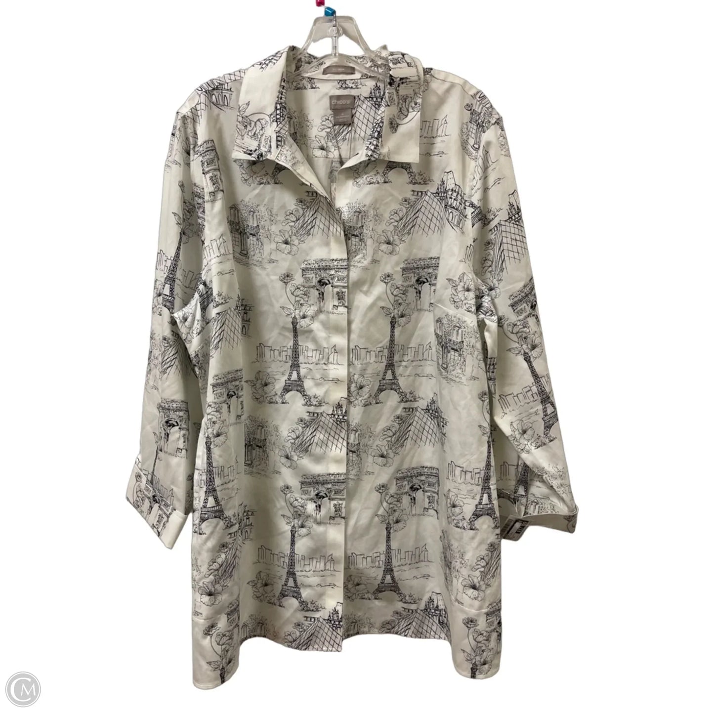 Blouse Long Sleeve By Chicos In Black & White, Size: 2x