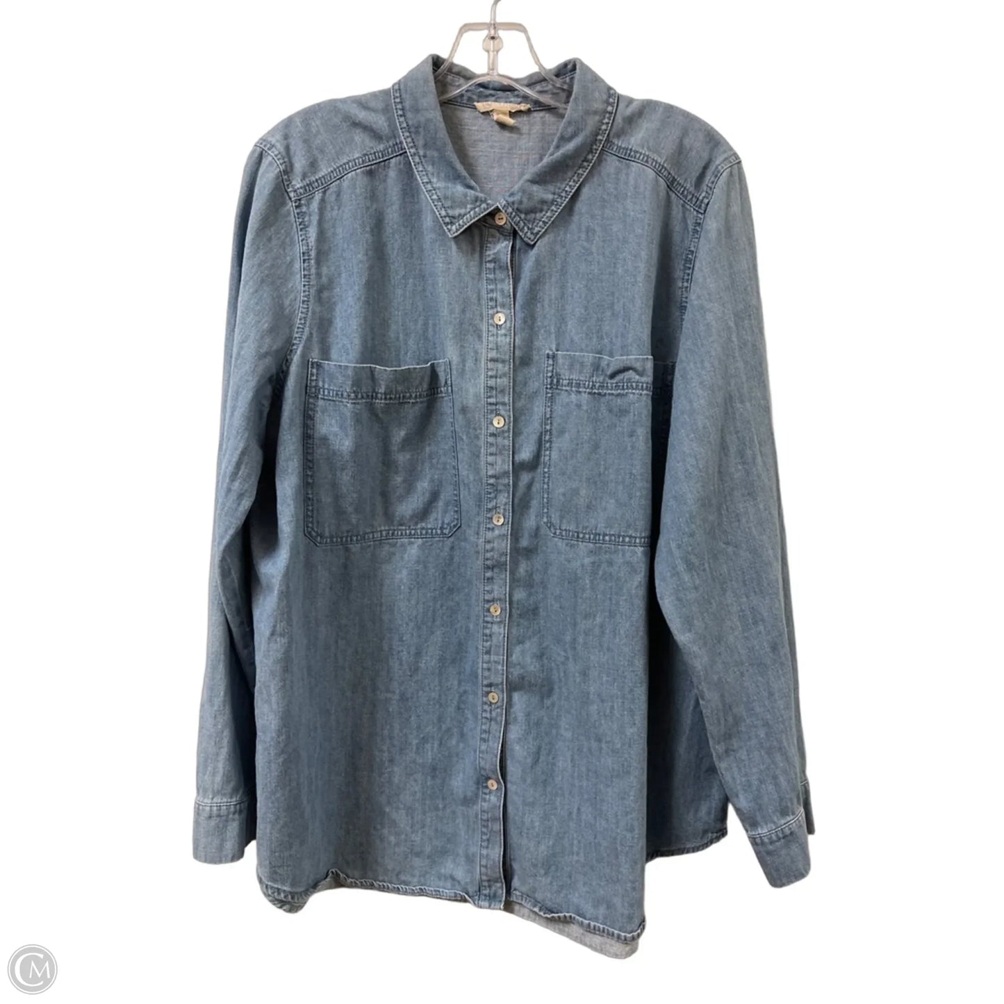 Blouse Long Sleeve By Eileen Fisher In Blue Denim, Size: Xl