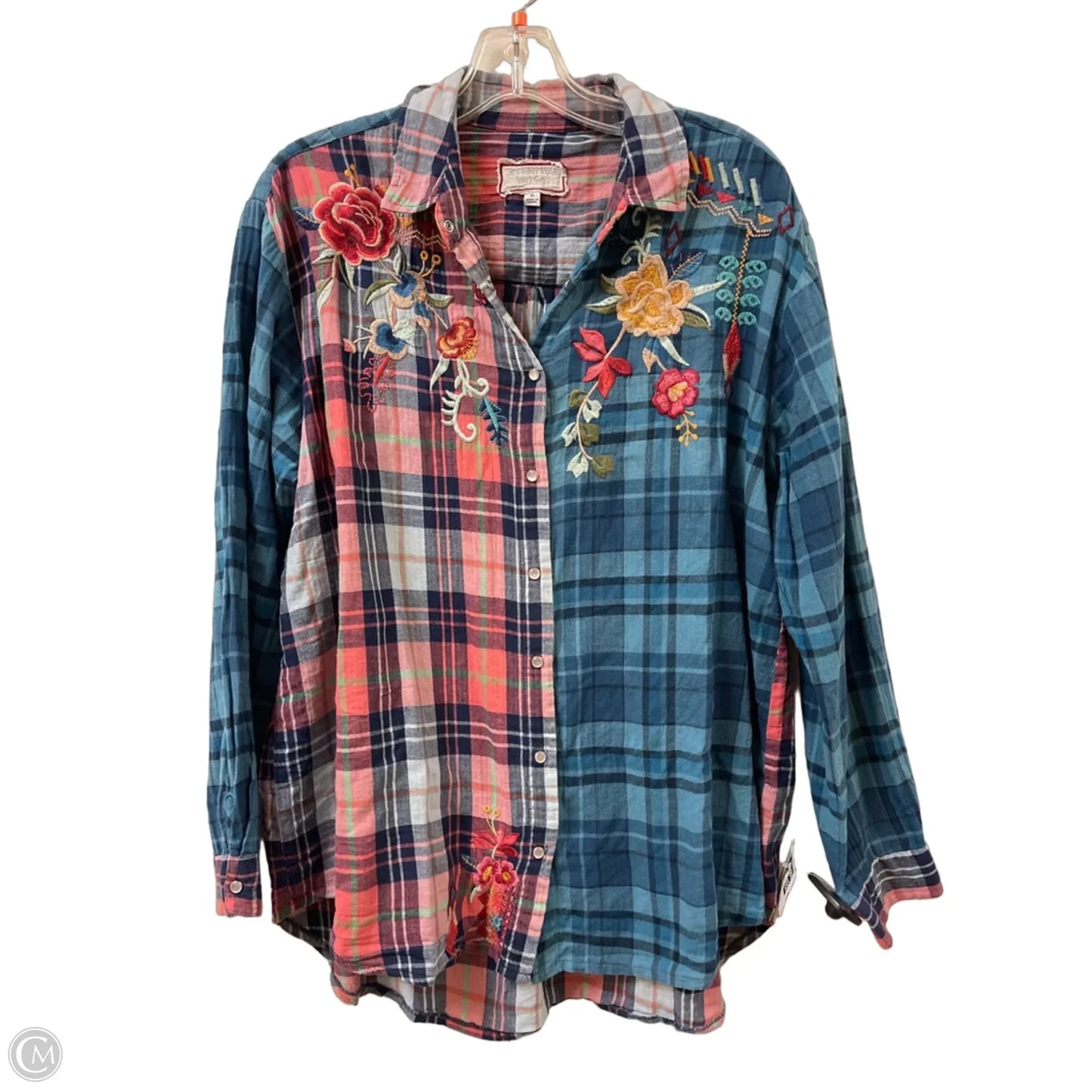 Blouse Designer By Johnny Was In Plaid Pattern, Size: M