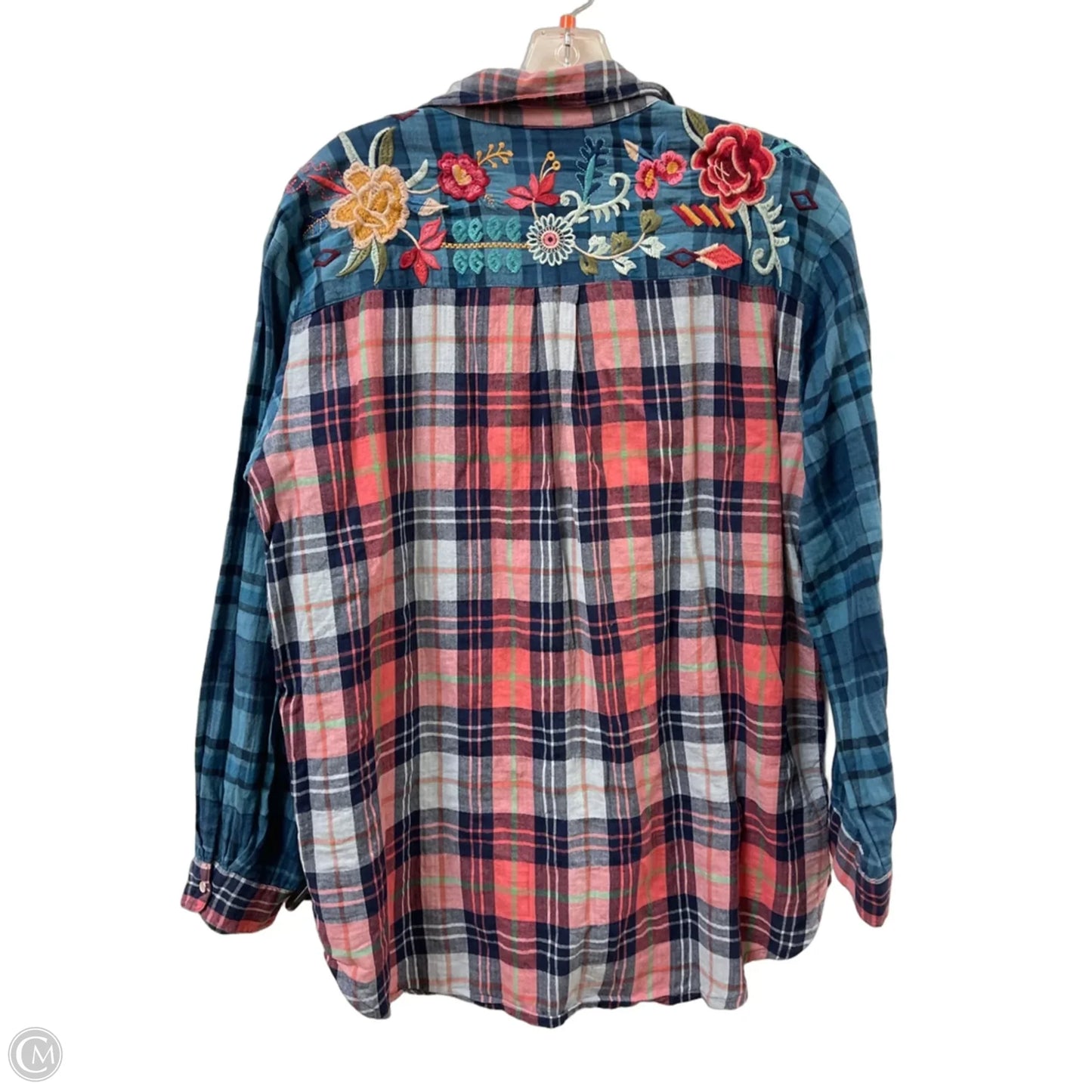 Blouse Designer By Johnny Was In Plaid Pattern, Size: M