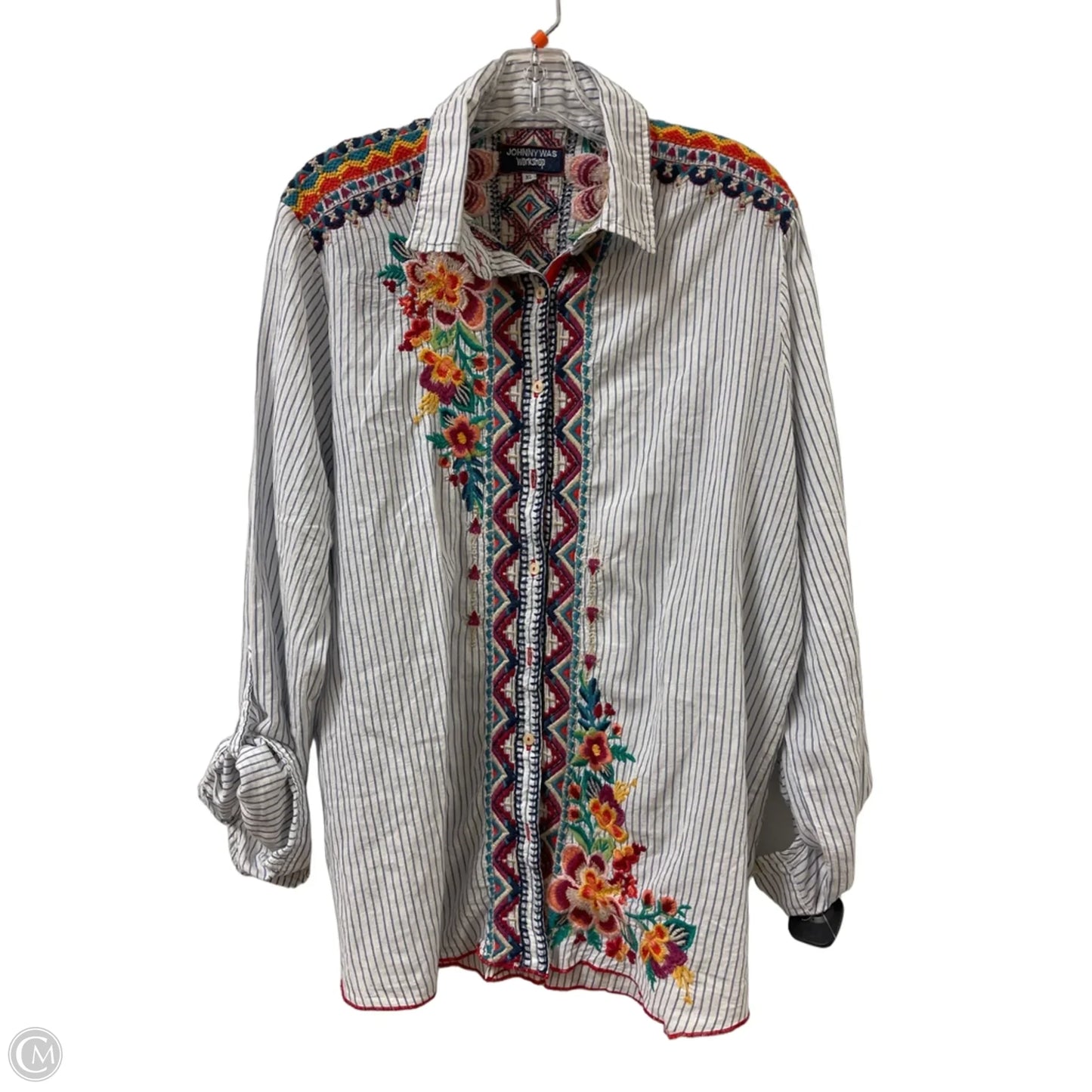 Blouse Designer By Johnny Was In Striped Pattern, Size: Xl