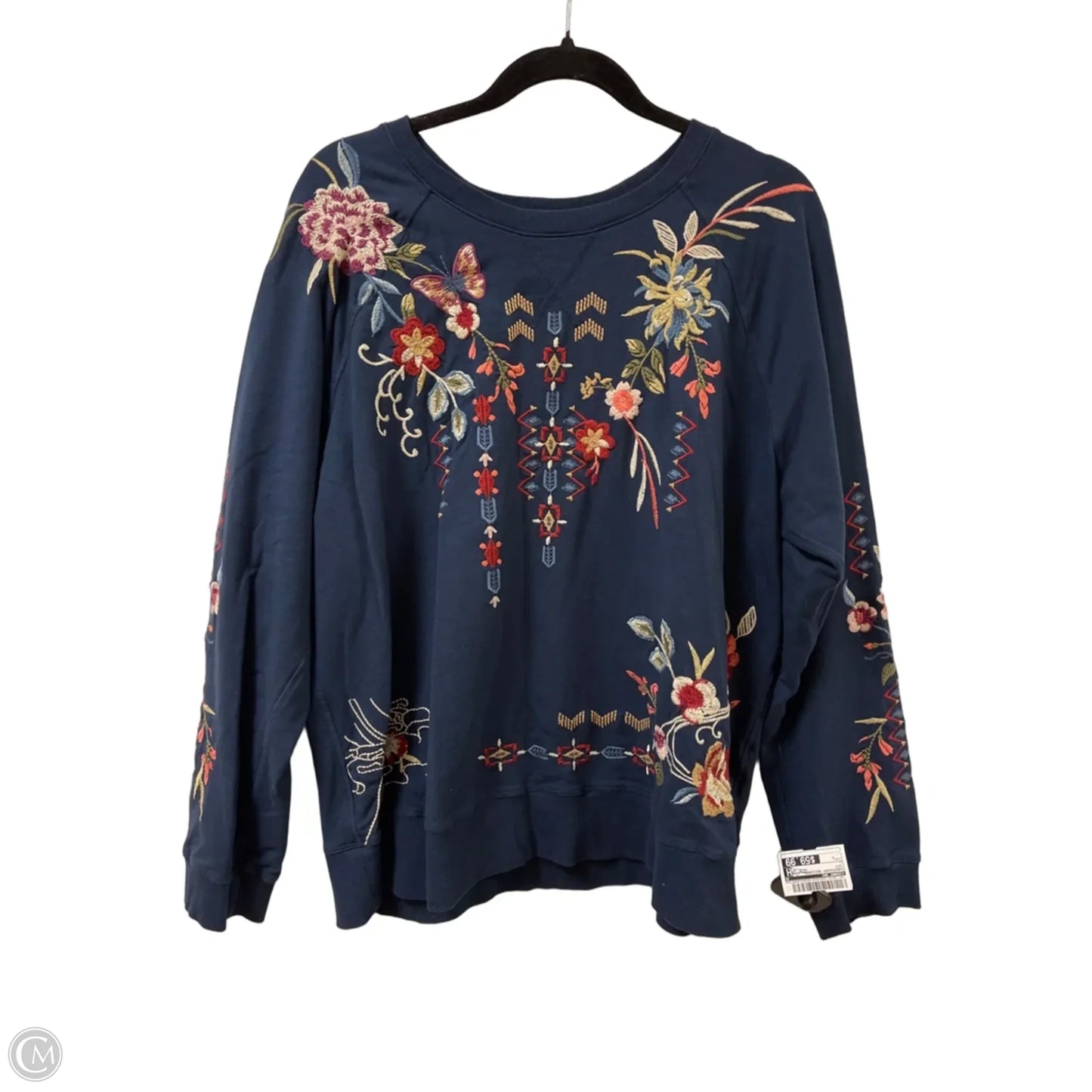 Sweatshirt Designer By Johnny Was In Navy, Size: L