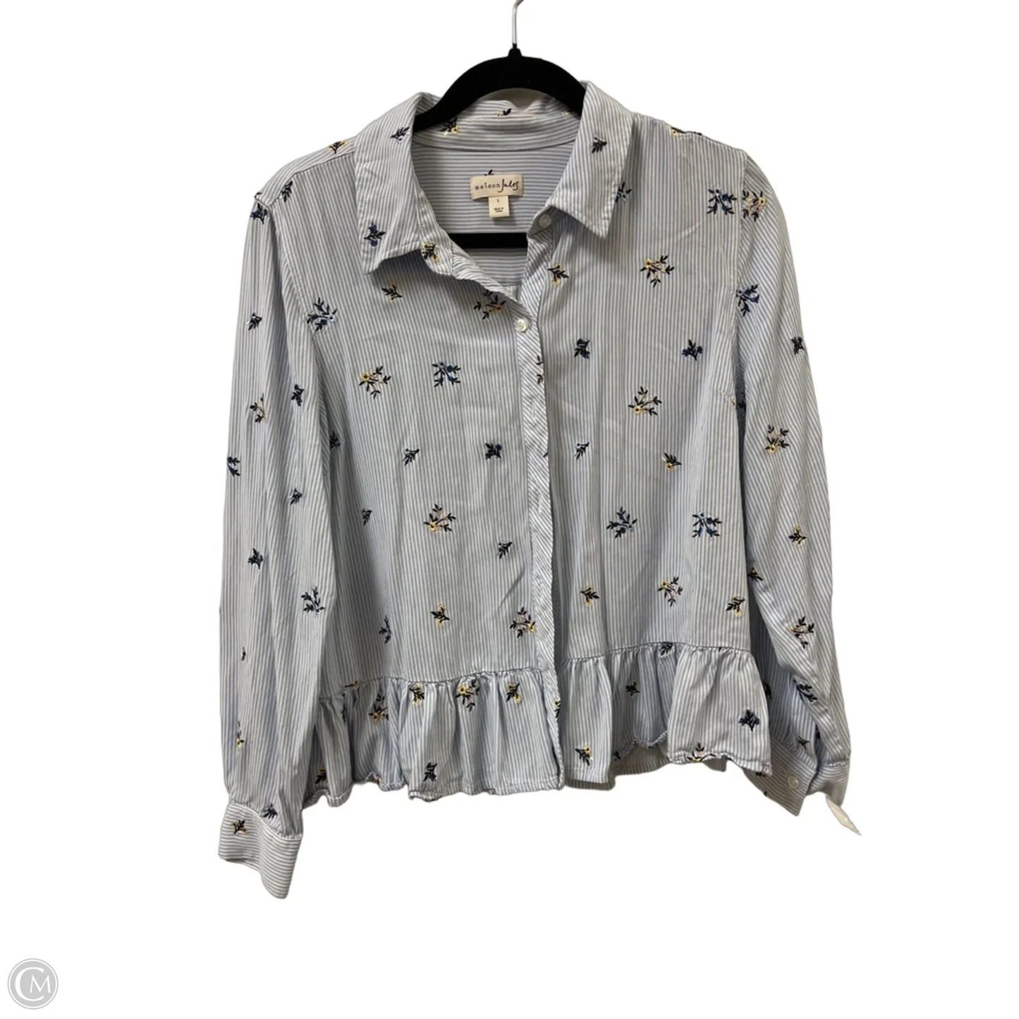 Blouse Long Sleeve By Maison Jules In Blue, Size: L