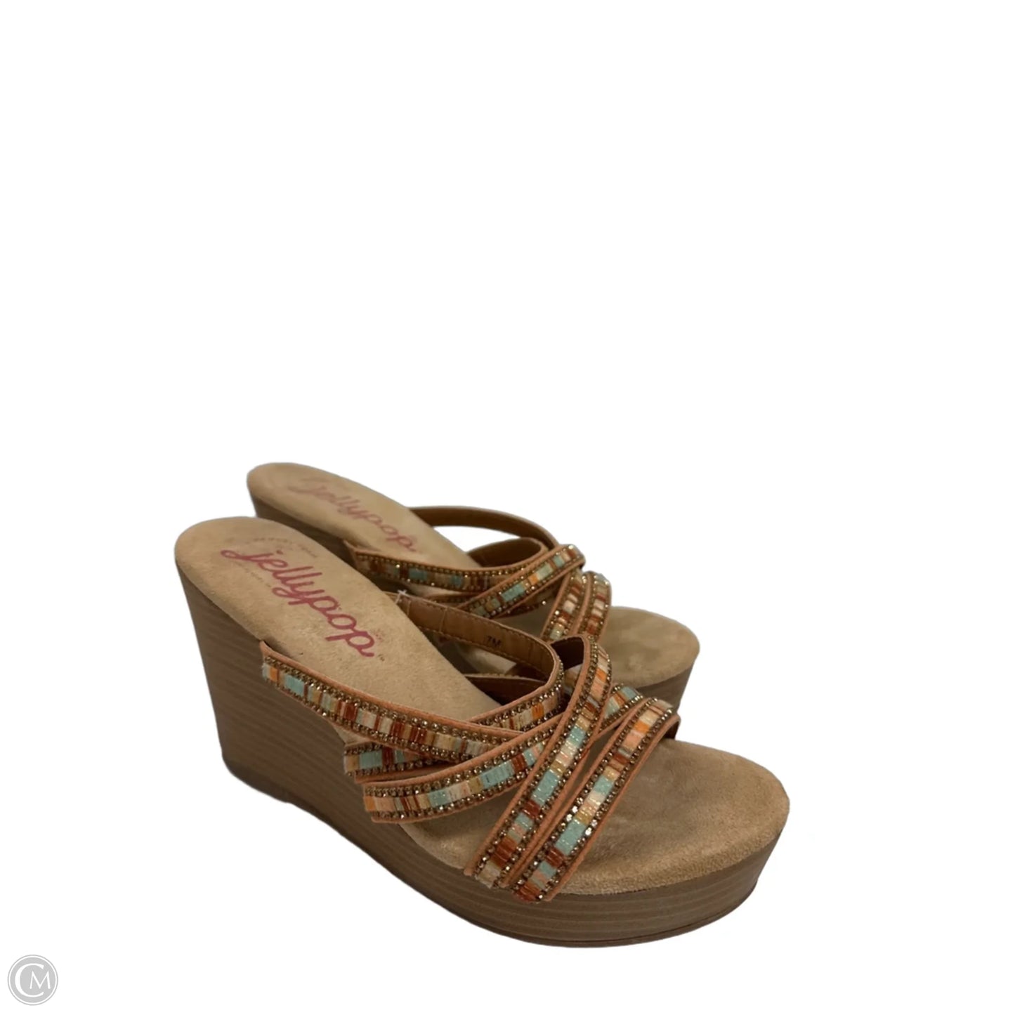 Sandals Heels Wedge By Jelly Pop In Brown, Size: 7