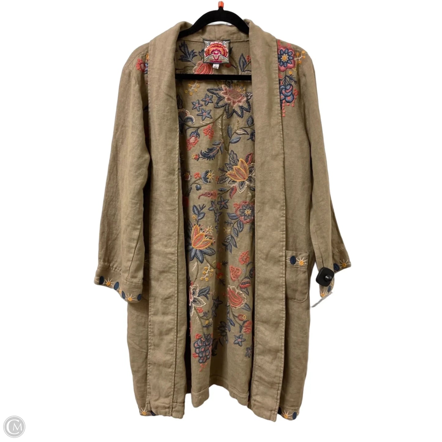 Sweater Cardigan Designer By Johnny Was In Tan, Size: L