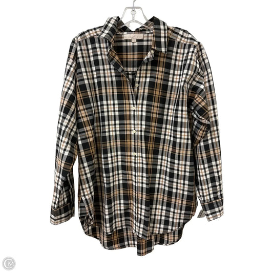 Blouse Long Sleeve By Loft In Black & Cream, Size: M