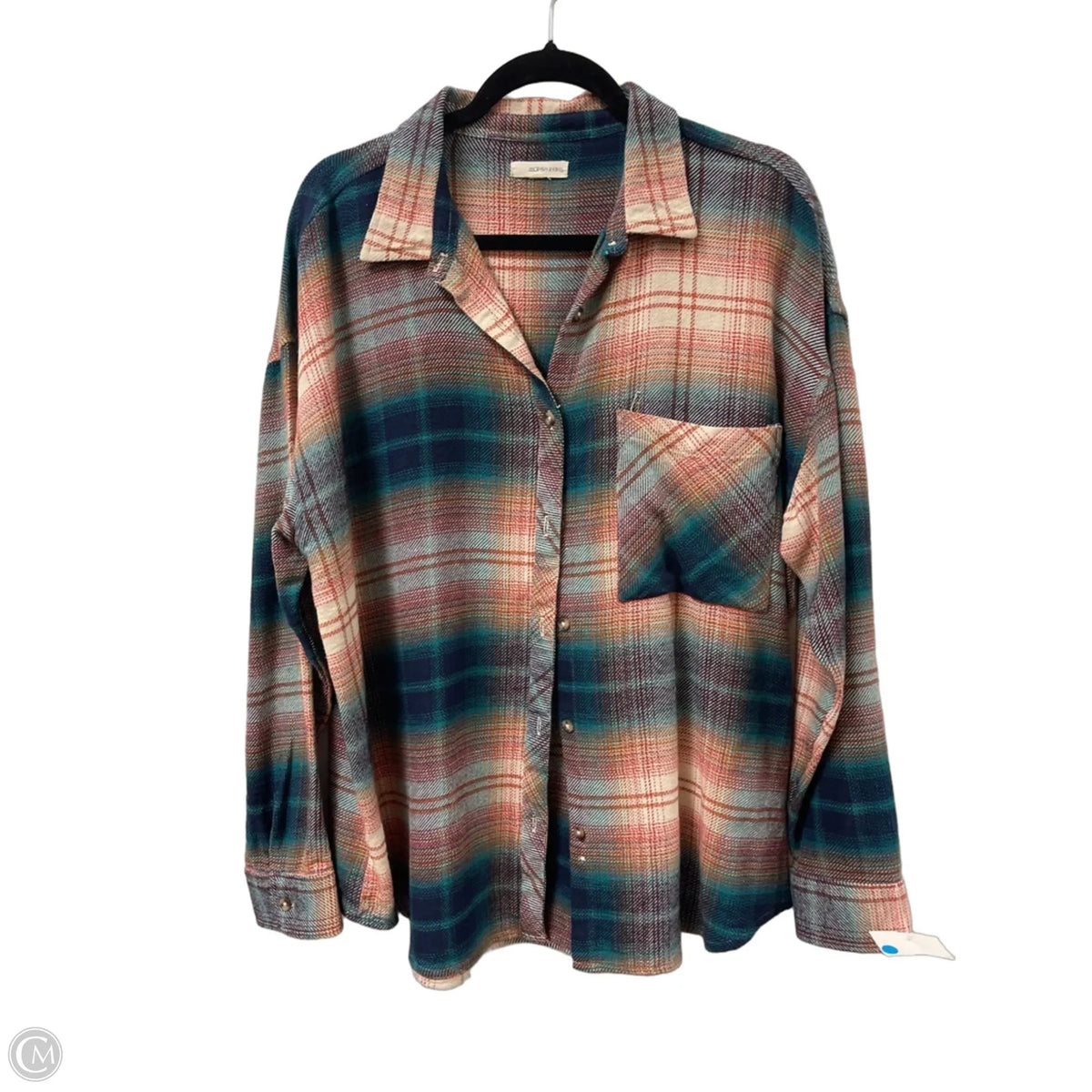 Blouse Long Sleeve By Clothes Mentor In Plaid Pattern, Size: L
