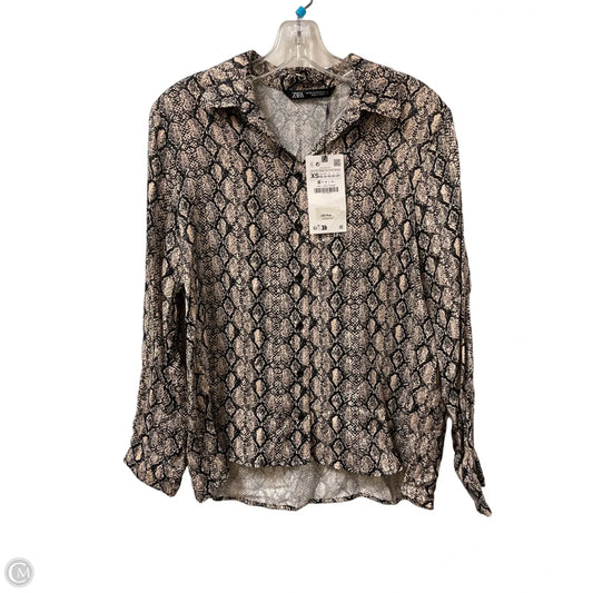 Blouse Long Sleeve By Zara In Snakeskin Print, Size: Xs