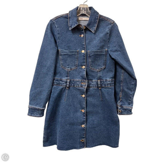Dress Casual Midi By Zara In Blue Denim, Size: L