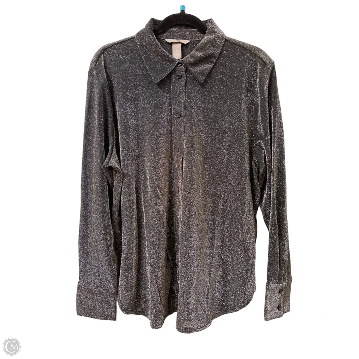 Blouse Long Sleeve By H&m In Silver, Size: L