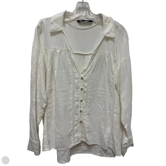 Blouse Long Sleeve By Zara In White, Size: L