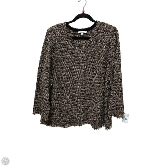 Sweater Cardigan By Chicos In Black & Cream, Size: 2x
