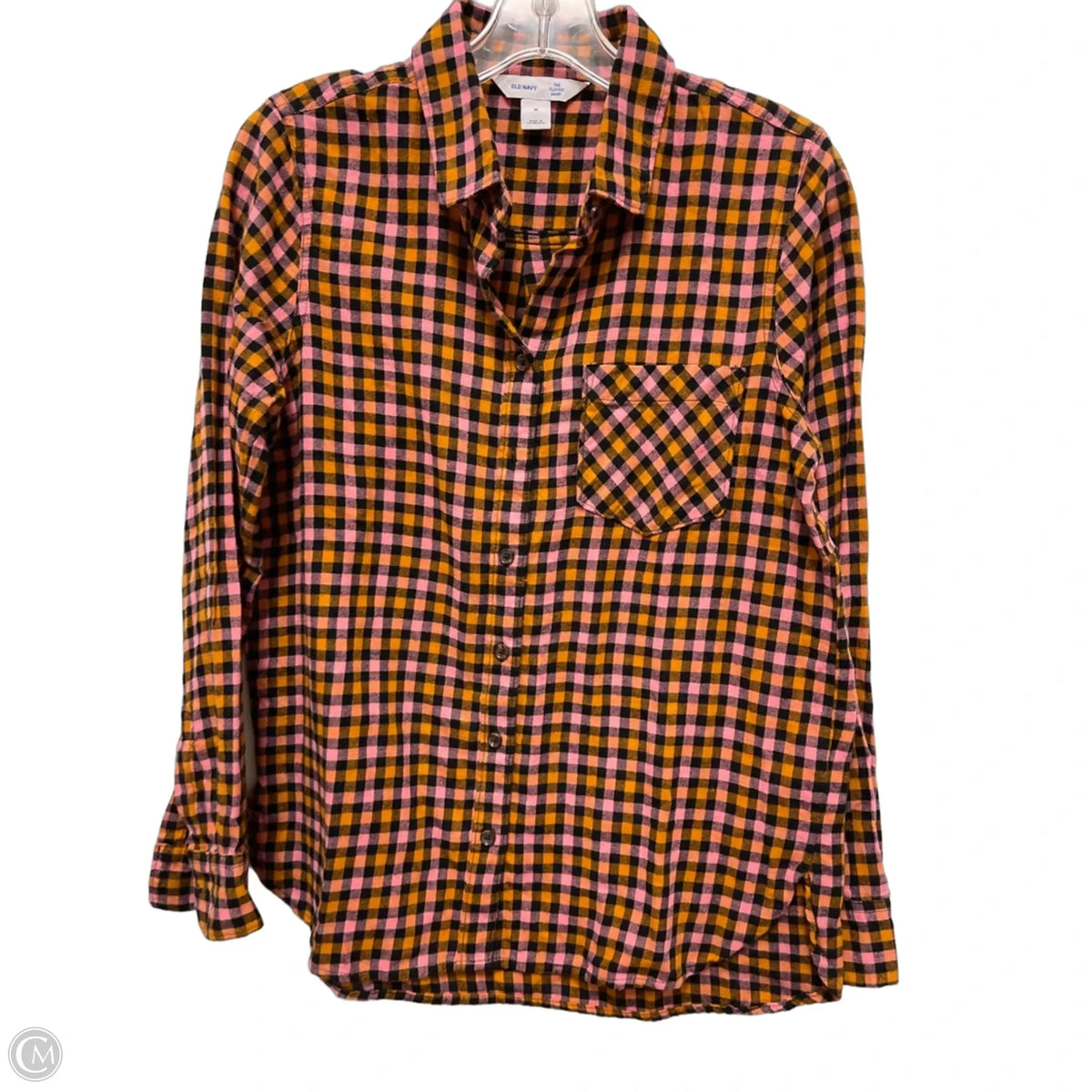 Blouse Long Sleeve By Old Navy In Plaid Pattern, Size: M