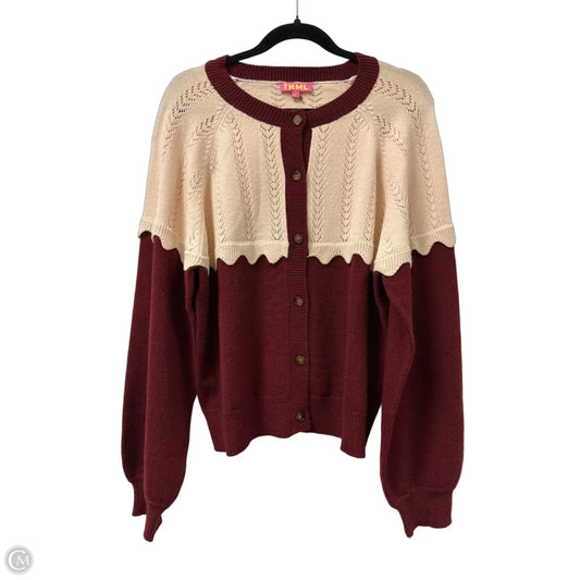 Sweater Cardigan By Thml In Cream & Red, Size: L