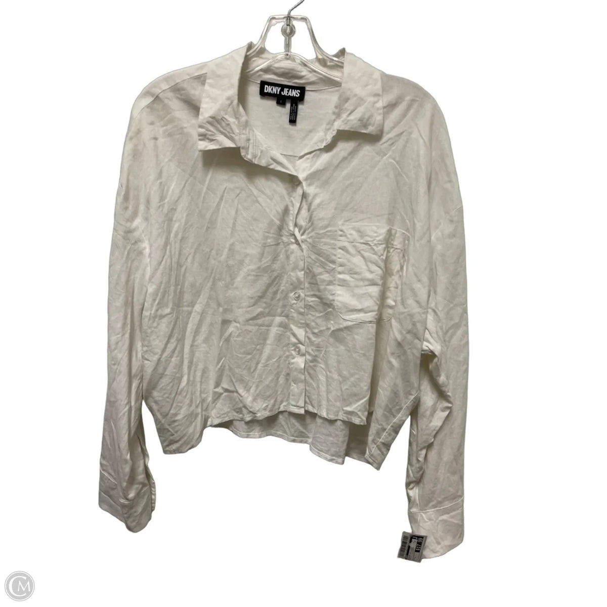 Blouse Long Sleeve By Dkny In White, Size: L