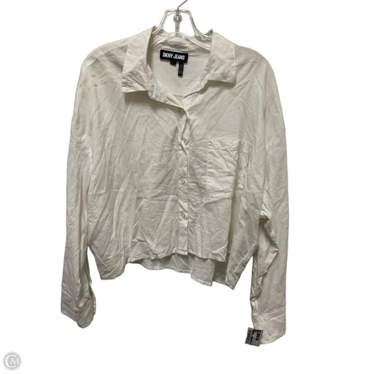 Blouse Long Sleeve By Dkny In White, Size: L
