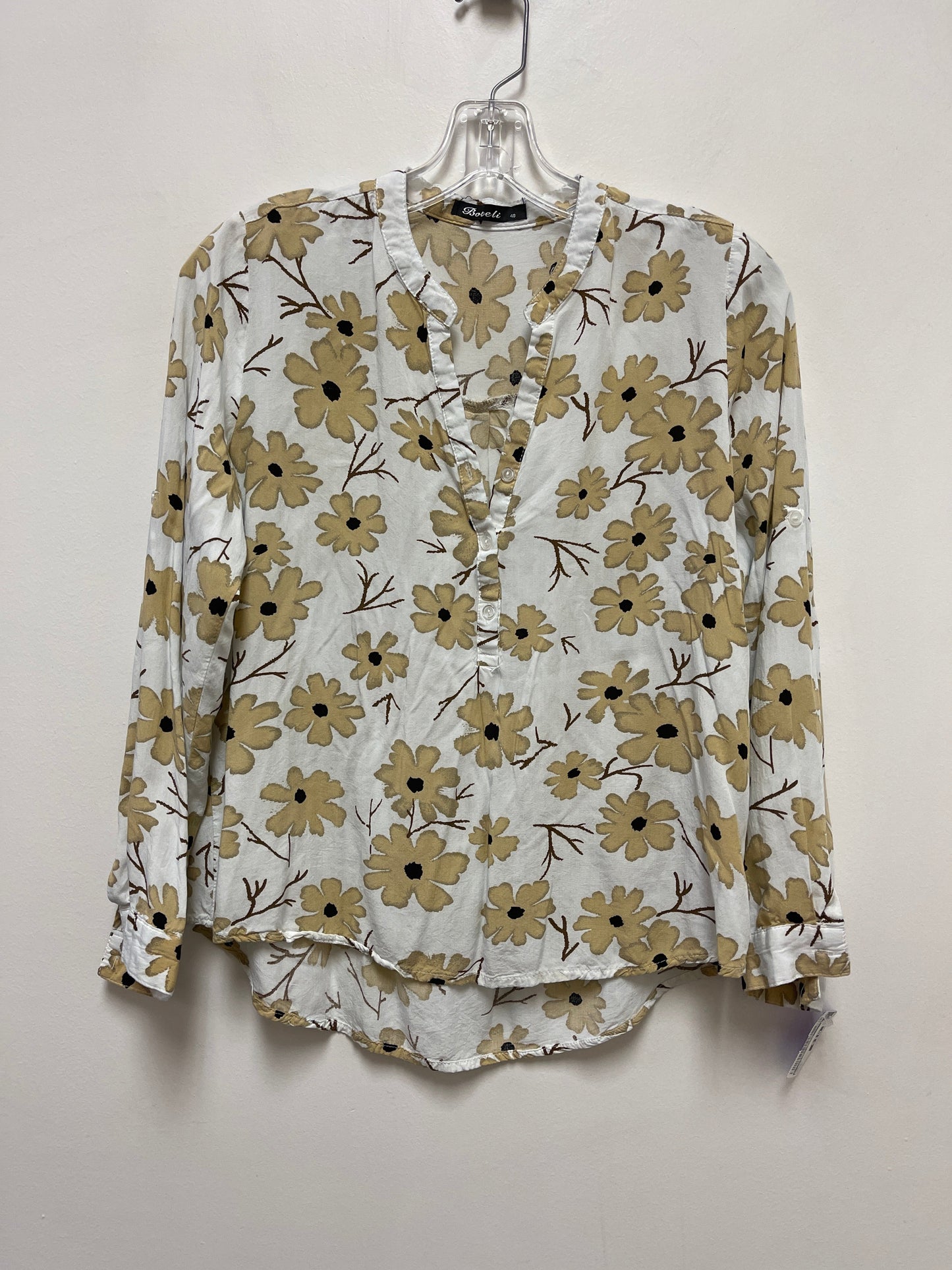 Cream Top Long Sleeve Clothes Mentor, Size S