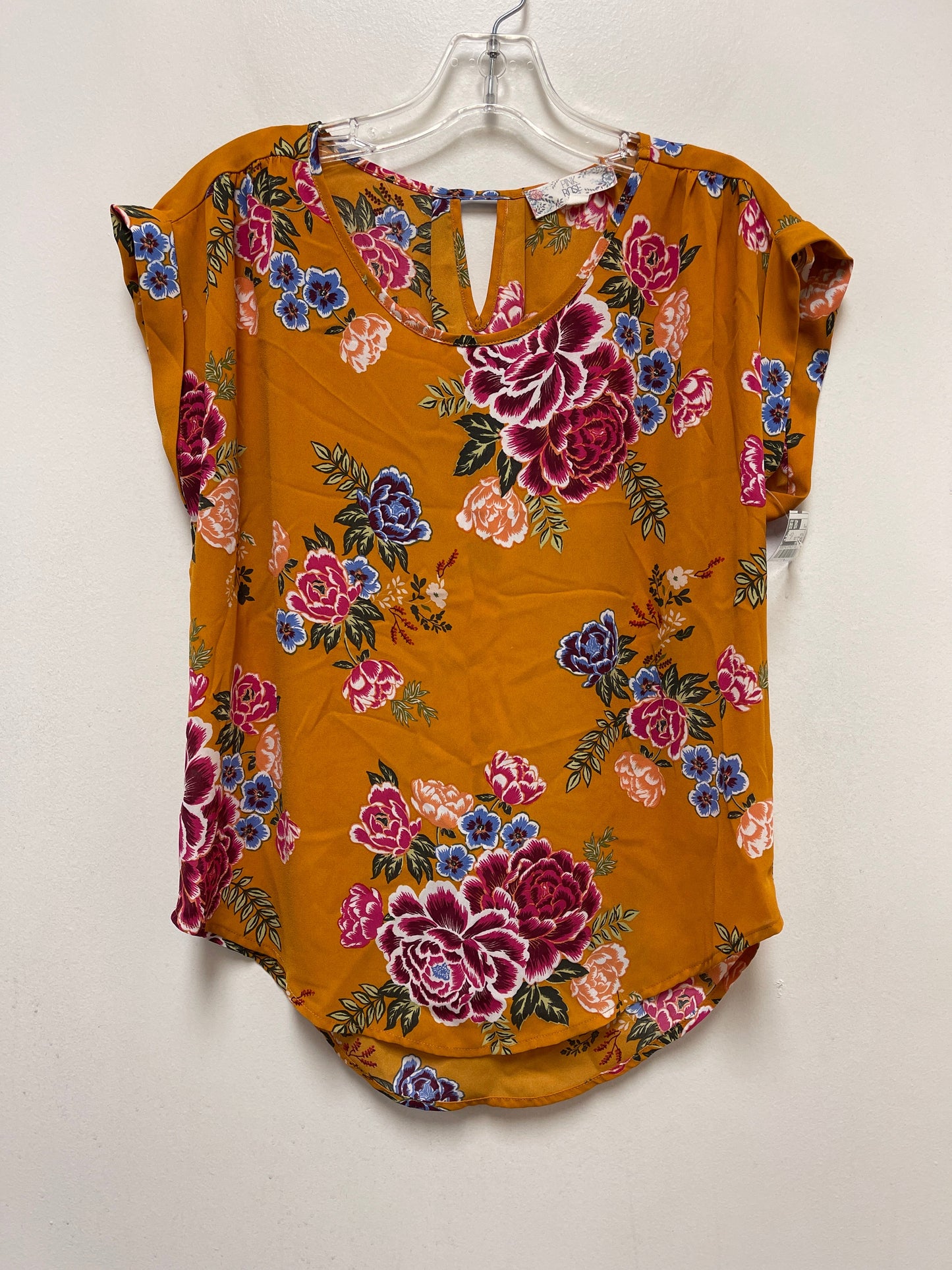 Yellow Top Sleeveless Pink Rose, Size S