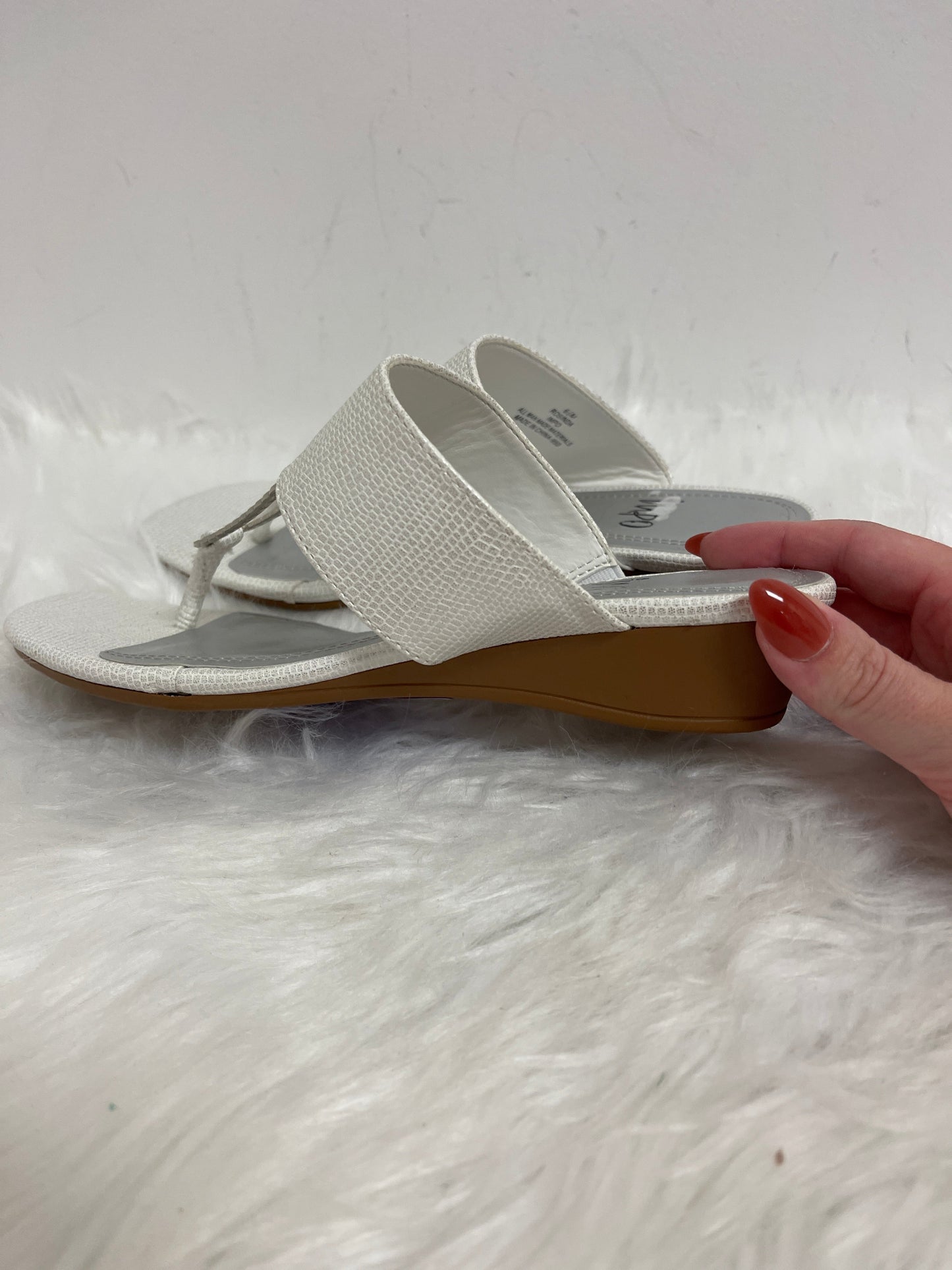 White Sandals Flats Impo, Size 6.5